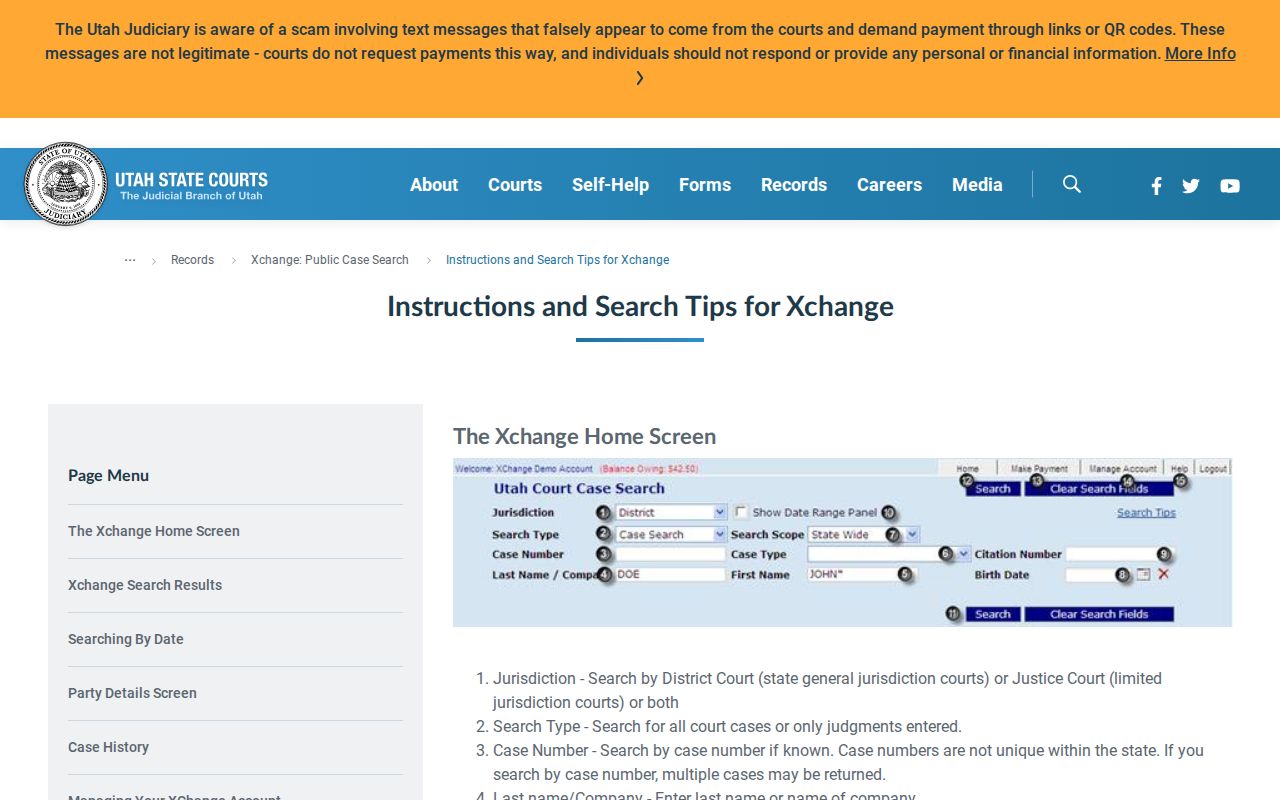Utah Xchange help for Kane County criminal court case records