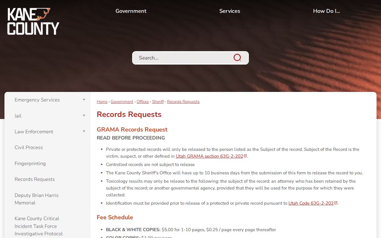 Kane County criminal record request fees and rules